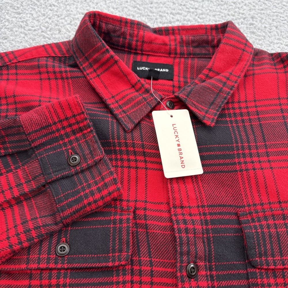 Lucky Brand Cloud Soft Flannel Shirt Mens XXL 2XLPlaid Red Multi L/S Casual Work